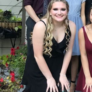 Black ruffle knee length prom dress